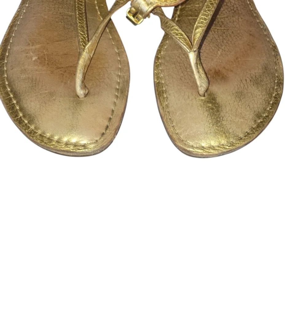 Tory Burch Women's Equestrain Gold Metallic Sumner Thong Flat Leather Sandals 7